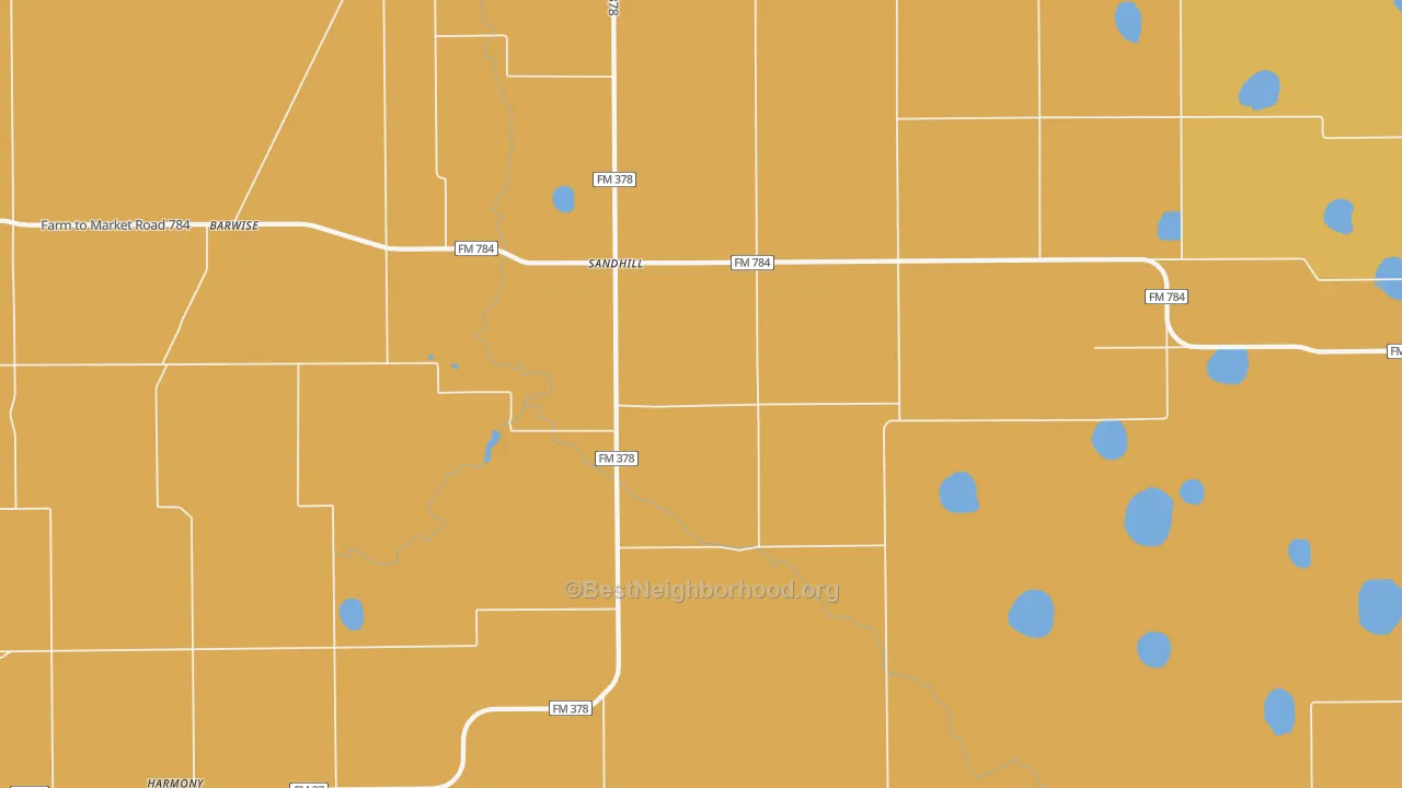 Map of the best neighborhoods in the Sandhill area, with better matches in green and worse matches in red