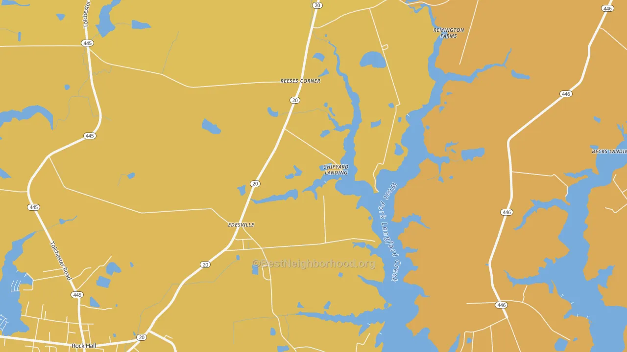 Map of the best neighborhoods in the Sandy Bottom area, with better matches in green and worse matches in red