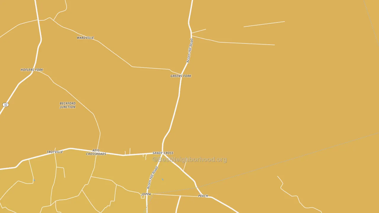 Map of the best neighborhoods in the Sandy Cross area, with better matches in green and worse matches in red