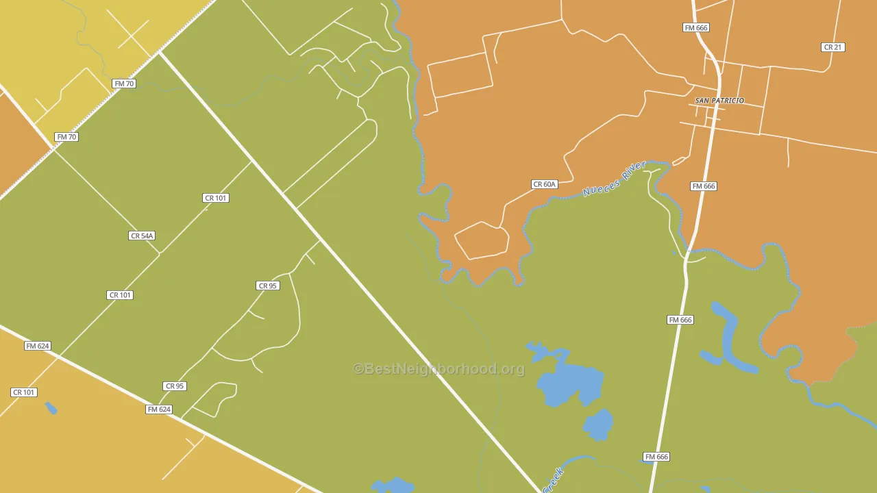 Map of the best neighborhoods in the Sandy Hollow-Escondidas area, with better matches in green and worse matches in red