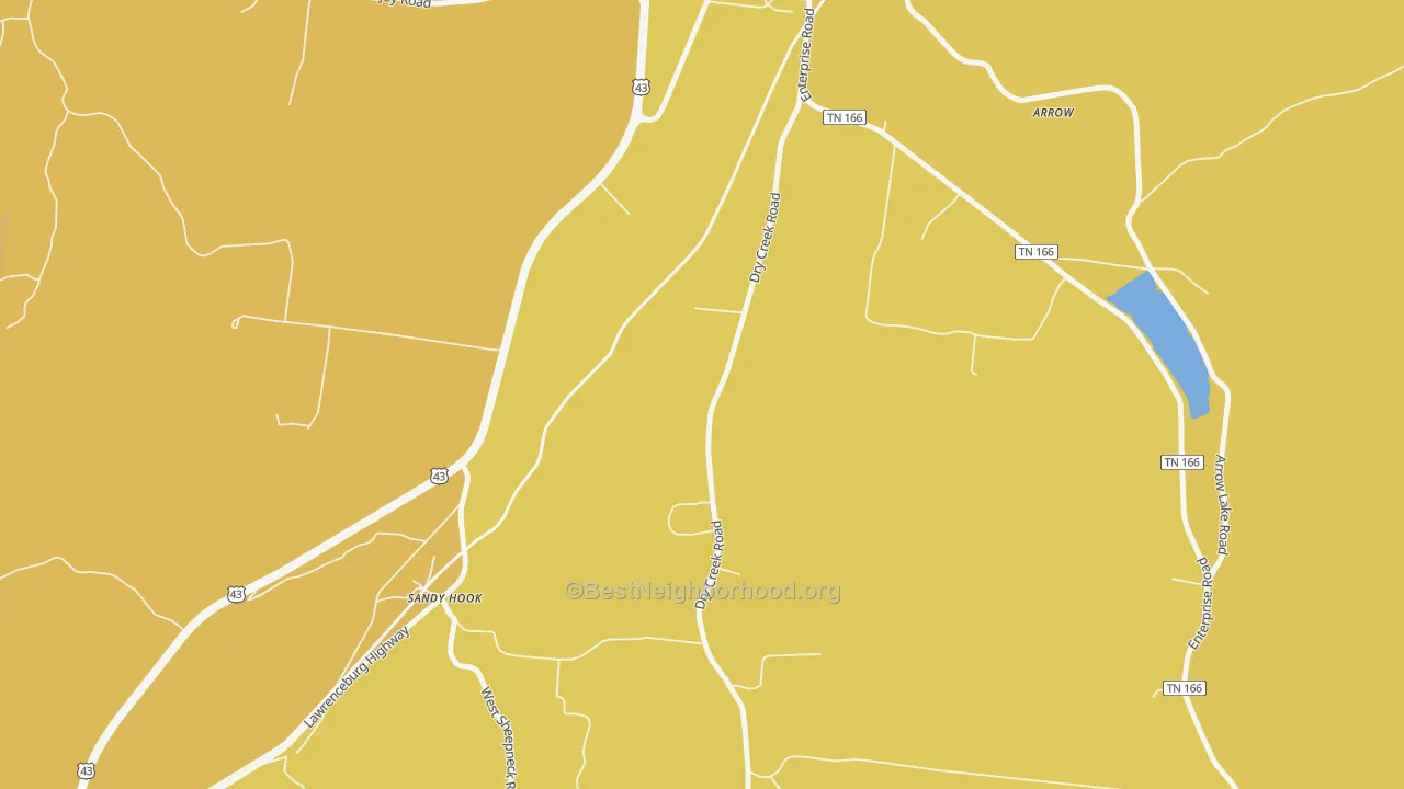 Map of the best neighborhoods in the Sandy Hook area, with better matches in green and worse matches in red