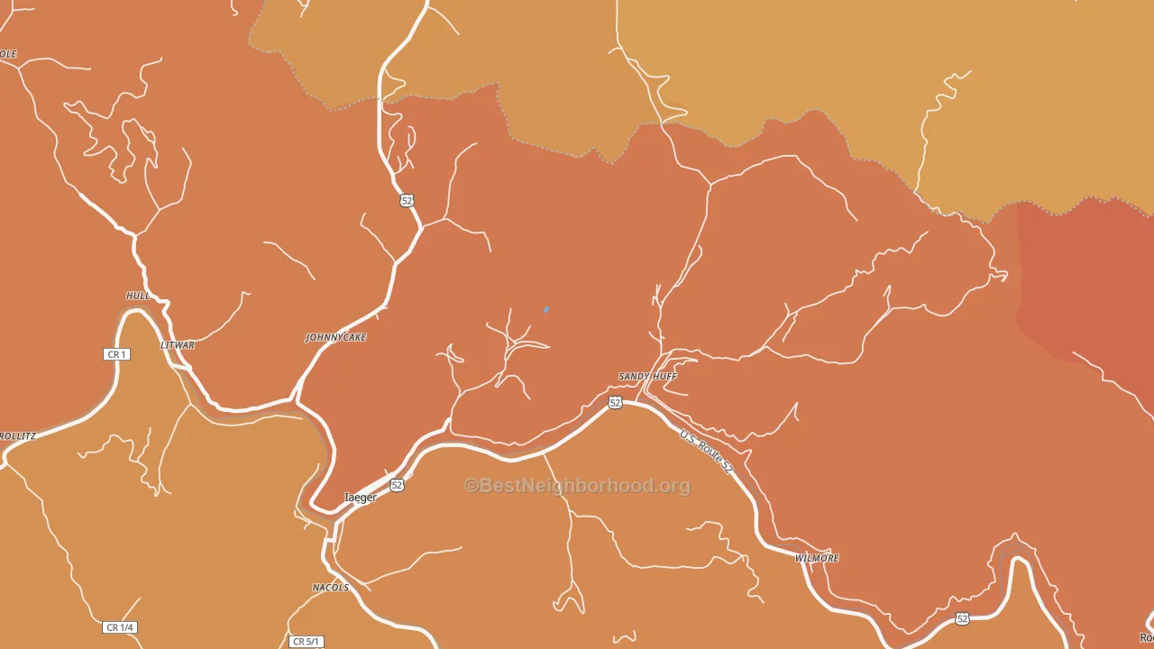 Map of the best neighborhoods in the Sandy Huff area, with better matches in green and worse matches in red