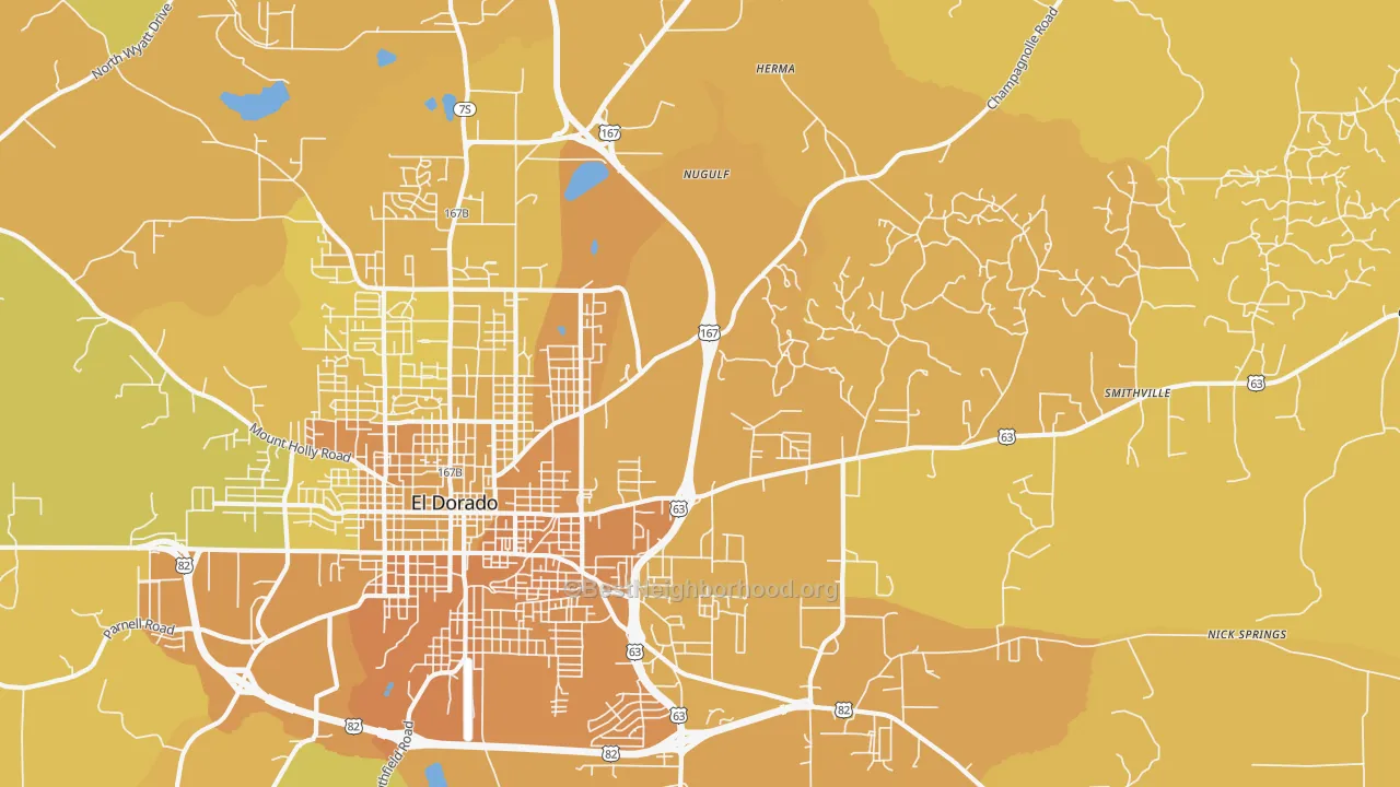 Map of the best neighborhoods in the Sandy Land area, with better matches in green and worse matches in red