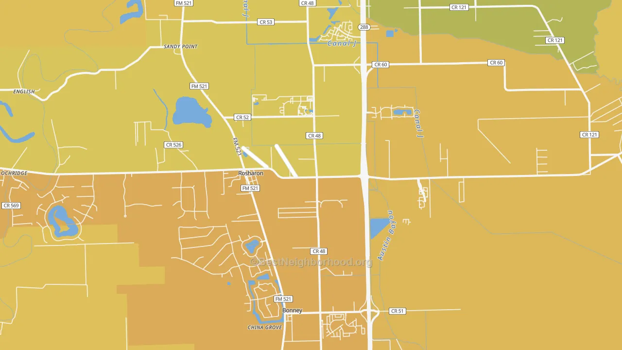 Map of the best neighborhoods in the Sandy Point area, with better matches in green and worse matches in red