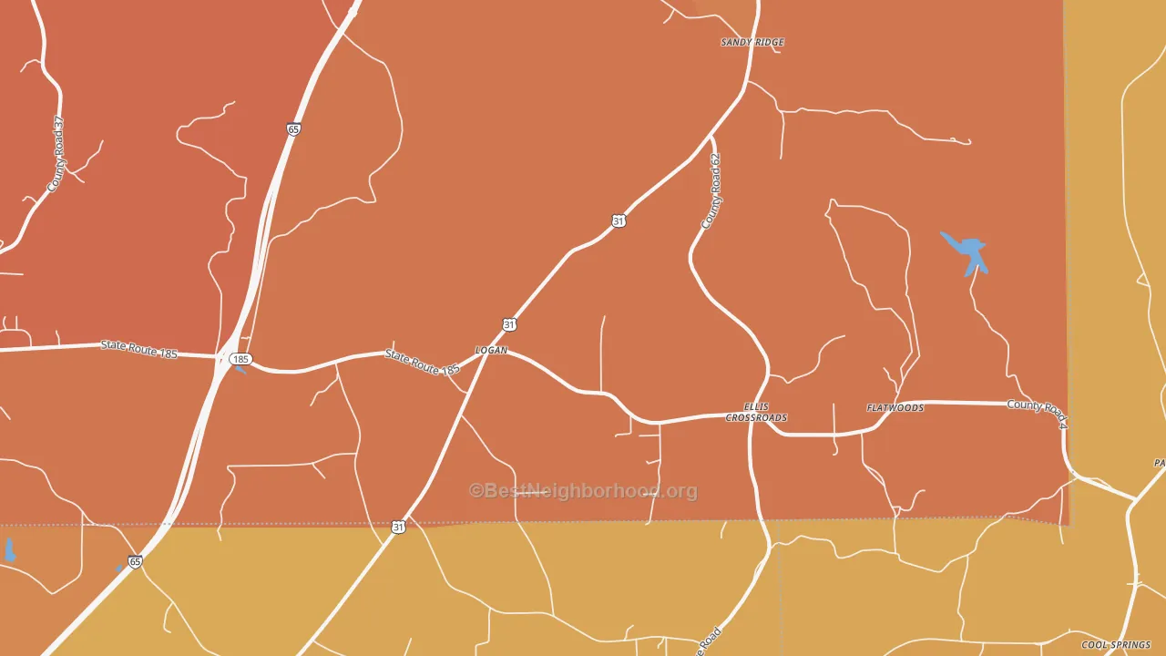 Map of the best neighborhoods in the Sandy Ridge area, with better matches in green and worse matches in red