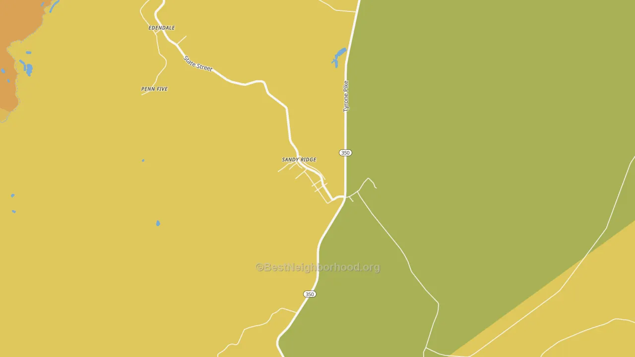 Map of the best neighborhoods in the Sandy Ridge area, with better matches in green and worse matches in red