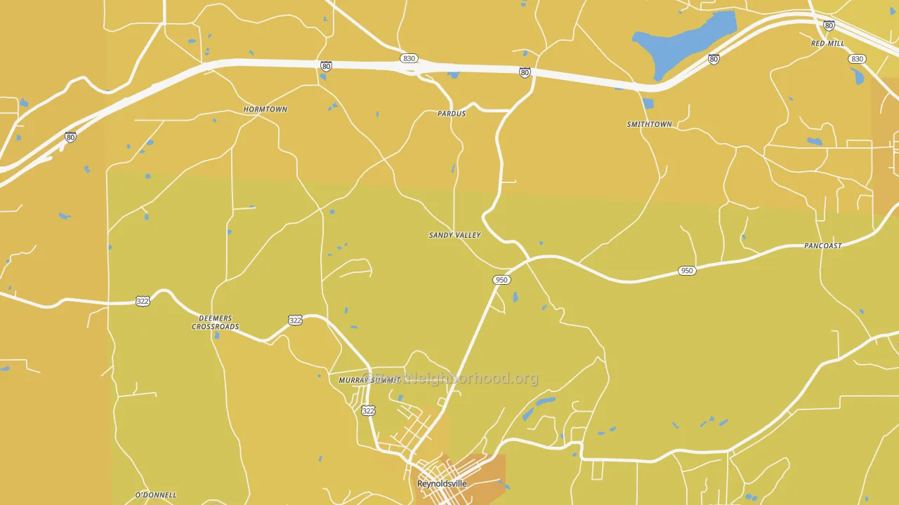 Map of the best neighborhoods in the Sandy Valley area, with better matches in green and worse matches in red