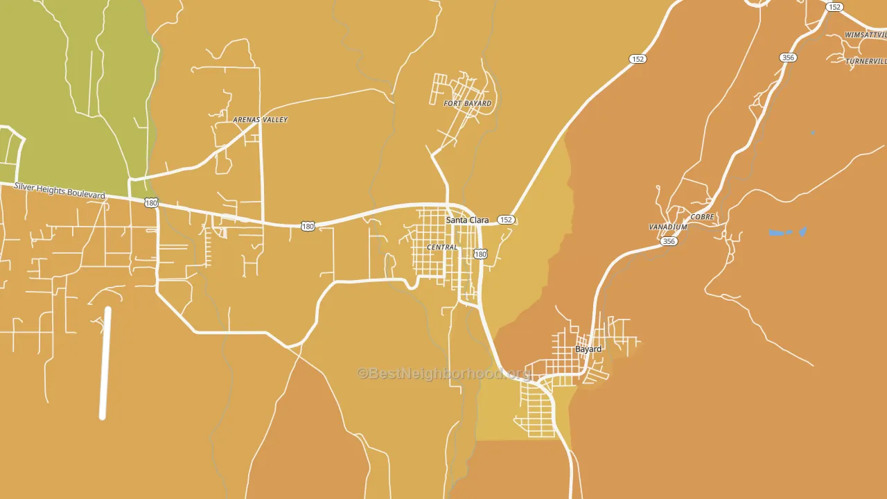 Map of the best neighborhoods in the Santa Clara area, with better matches in green and worse matches in red