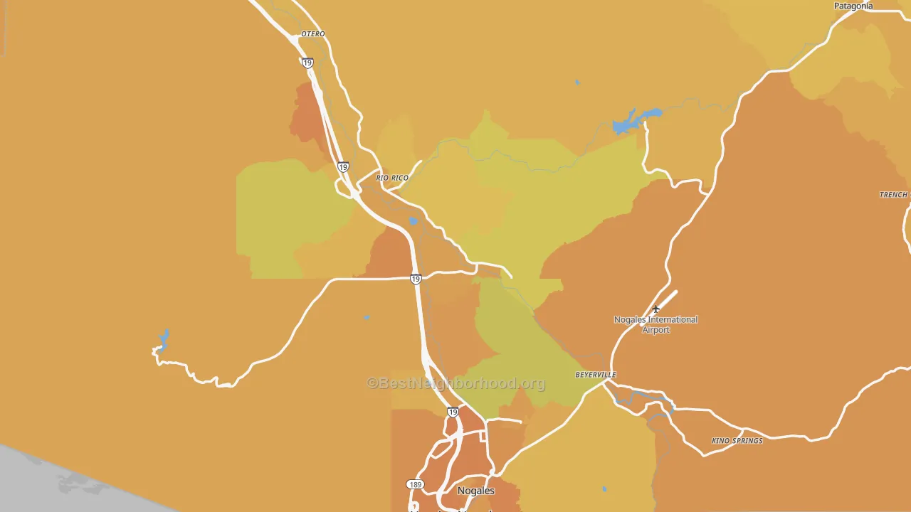 Map of the best neighborhoods in the Santa Cruz County area, with better matches in green and worse matches in red