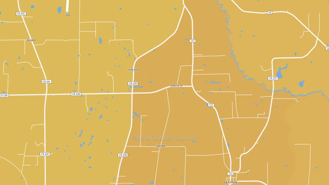 Map of the best neighborhoods in the Santa Fe area, with better matches in green and worse matches in red