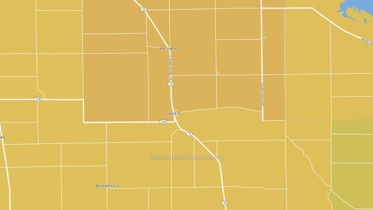 Map of the best neighborhoods in the Santa Fe area, with better matches in green and worse matches in red