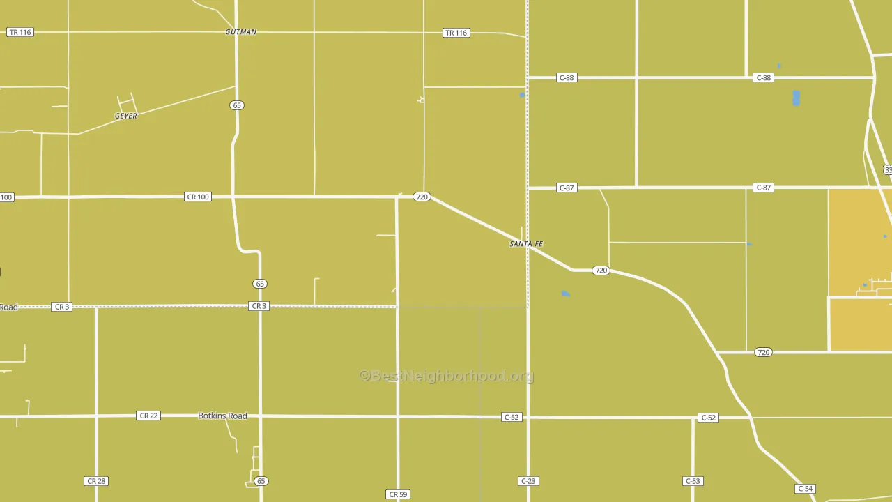 Map of the best neighborhoods in the Santa Fe area, with better matches in green and worse matches in red
