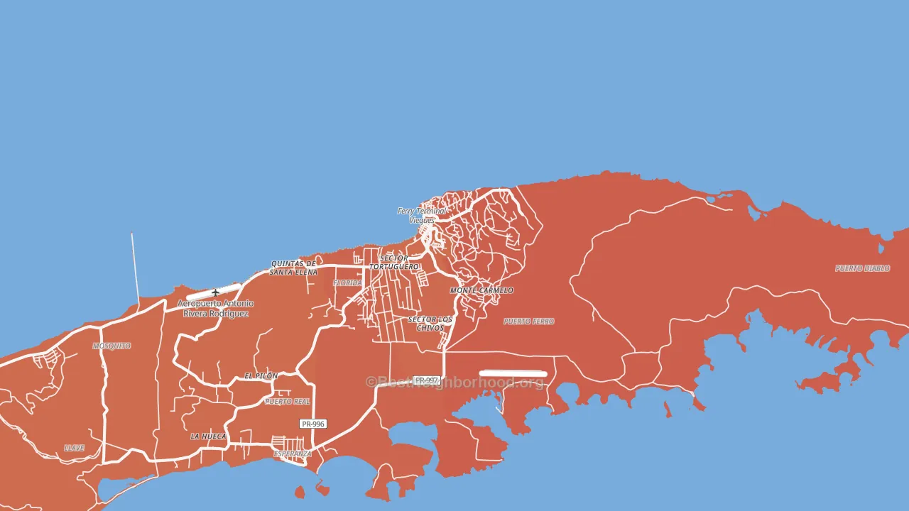 Map of the best neighborhoods in the Santa Maria area, with better matches in green and worse matches in red