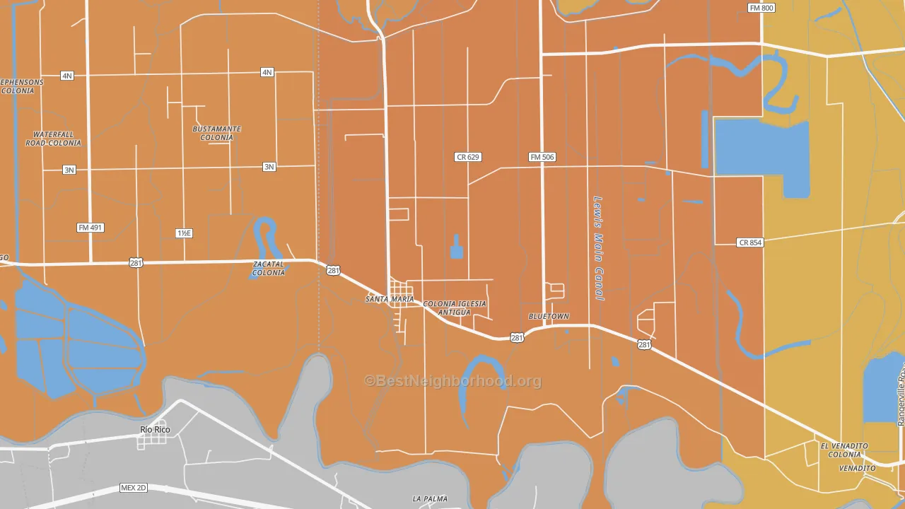 Map of the best neighborhoods in the Santa Maria area, with better matches in green and worse matches in red