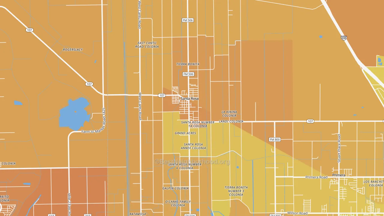 Map of the best neighborhoods in the Santa Rosa area, with better matches in green and worse matches in red