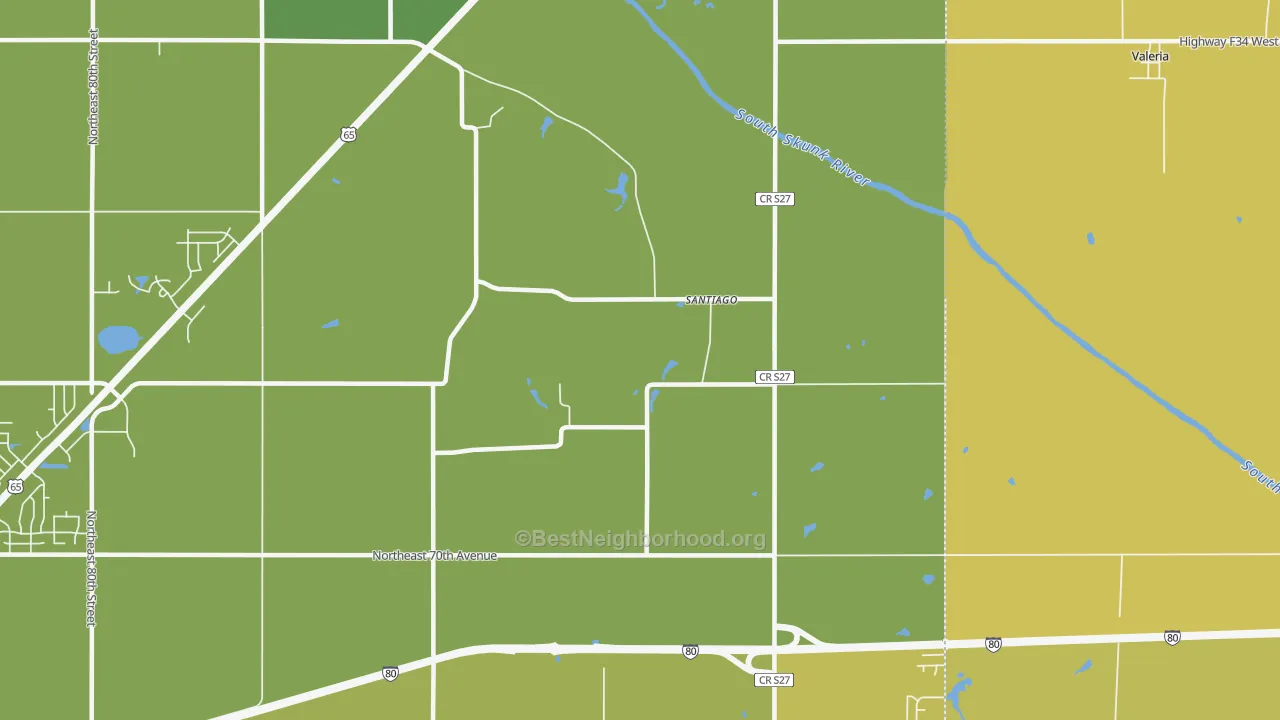 Map of the best neighborhoods in the Santiago area, with better matches in green and worse matches in red