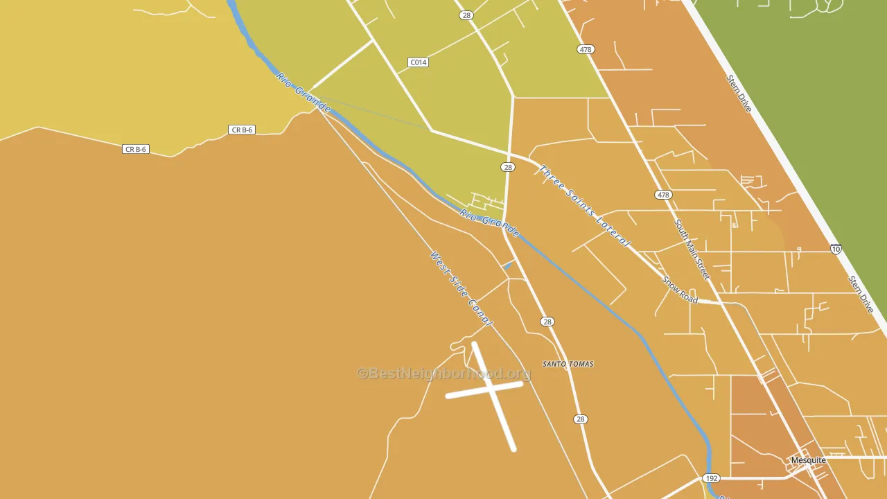 Map of the best neighborhoods in the Santo Tomas area, with better matches in green and worse matches in red
