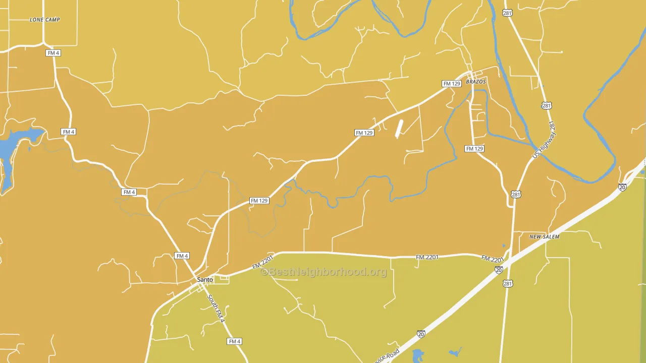 Map of the best neighborhoods in the Santo area, with better matches in green and worse matches in red