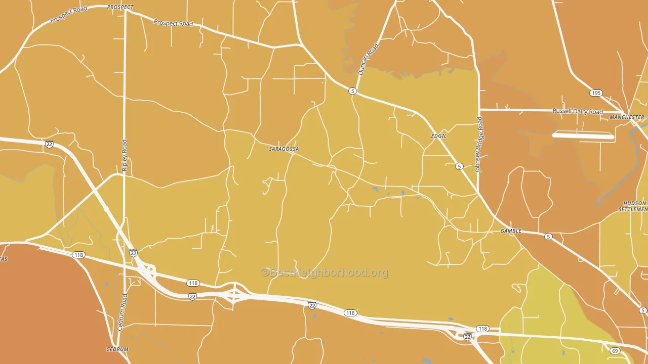 Map of the best neighborhoods in the Saragossa area, with better matches in green and worse matches in red