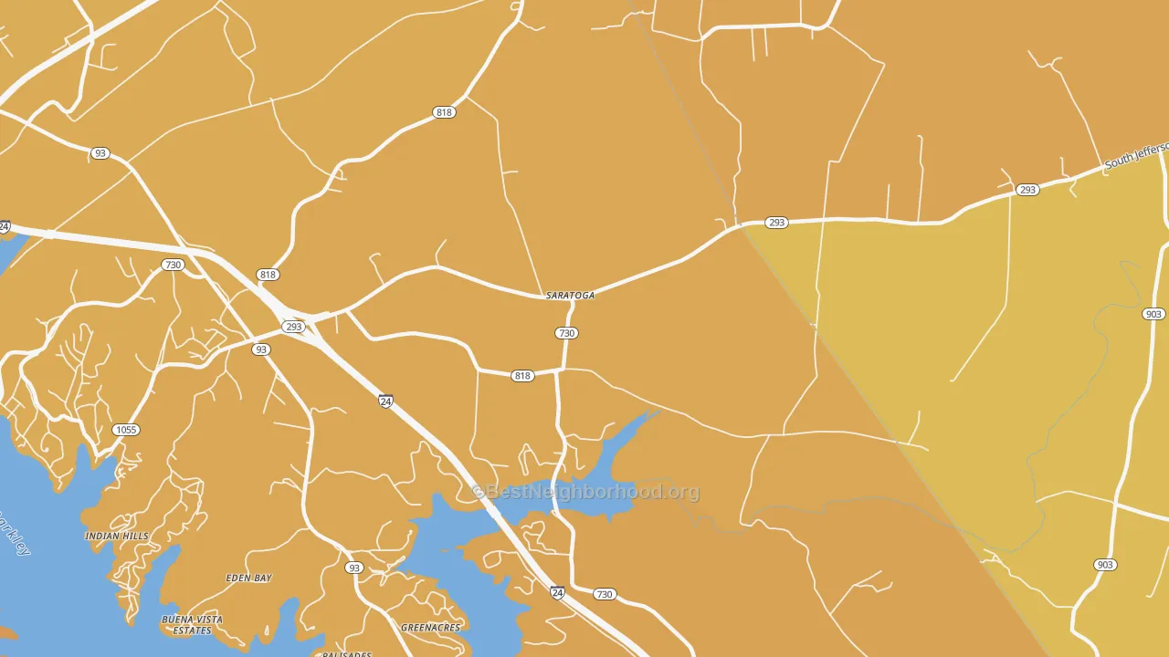 Map of the best neighborhoods in the Saratoga area, with better matches in green and worse matches in red