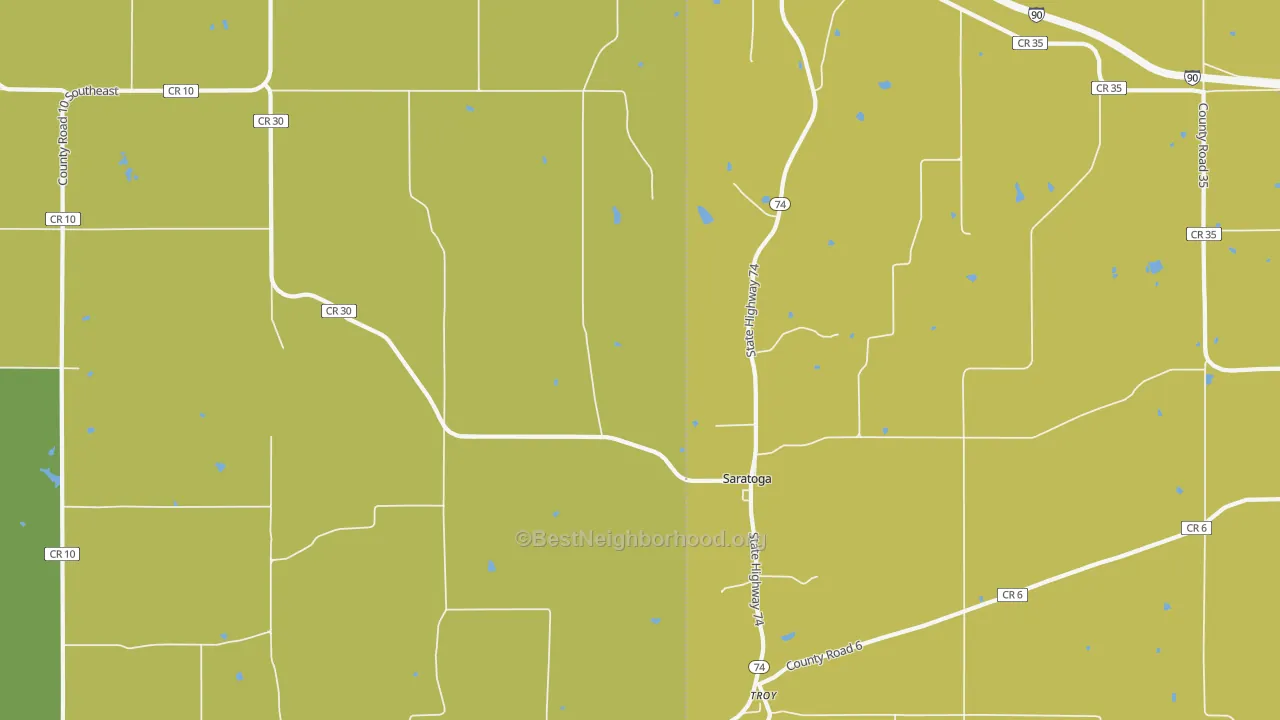 Map of the best neighborhoods in the Saratoga area, with better matches in green and worse matches in red