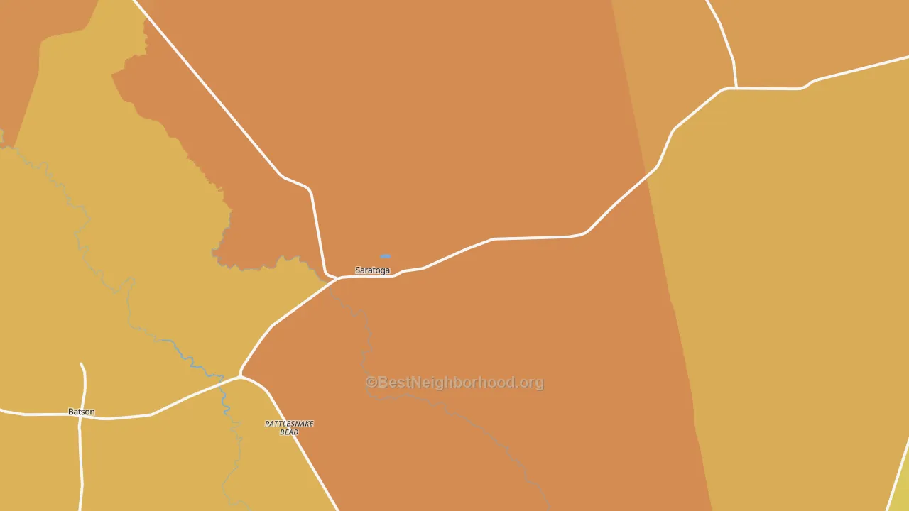 Map of the best neighborhoods in the Saratoga area, with better matches in green and worse matches in red