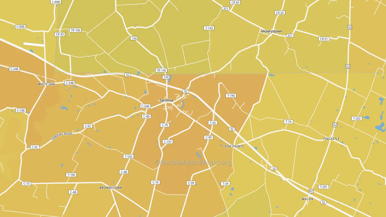 Map of the best neighborhoods in the Sardinia area, with better matches in green and worse matches in red