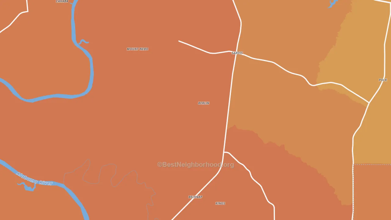 Map of the best neighborhoods in the Sardis area, with better matches in green and worse matches in red