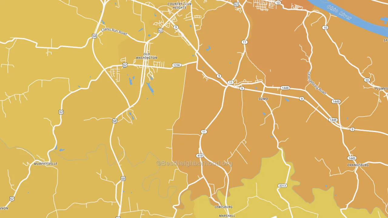 Map of the best neighborhoods in the Sardis area, with better matches in green and worse matches in red