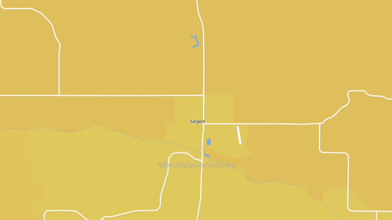 Map of the best neighborhoods in the Sargent area, with better matches in green and worse matches in red