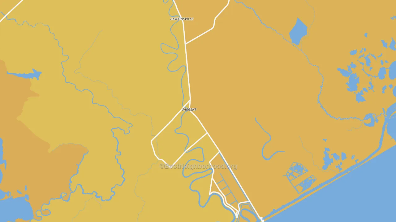 Map of the best neighborhoods in the Sargent area, with better matches in green and worse matches in red