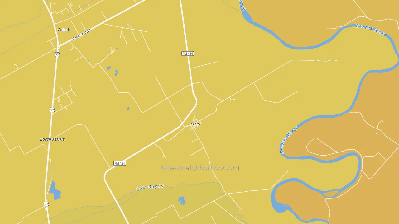 Map of the best neighborhoods in the Satin area, with better matches in green and worse matches in red