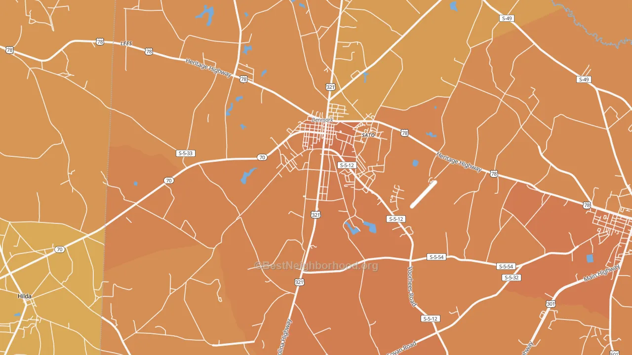 Map of the best neighborhoods in the Sato area, with better matches in green and worse matches in red