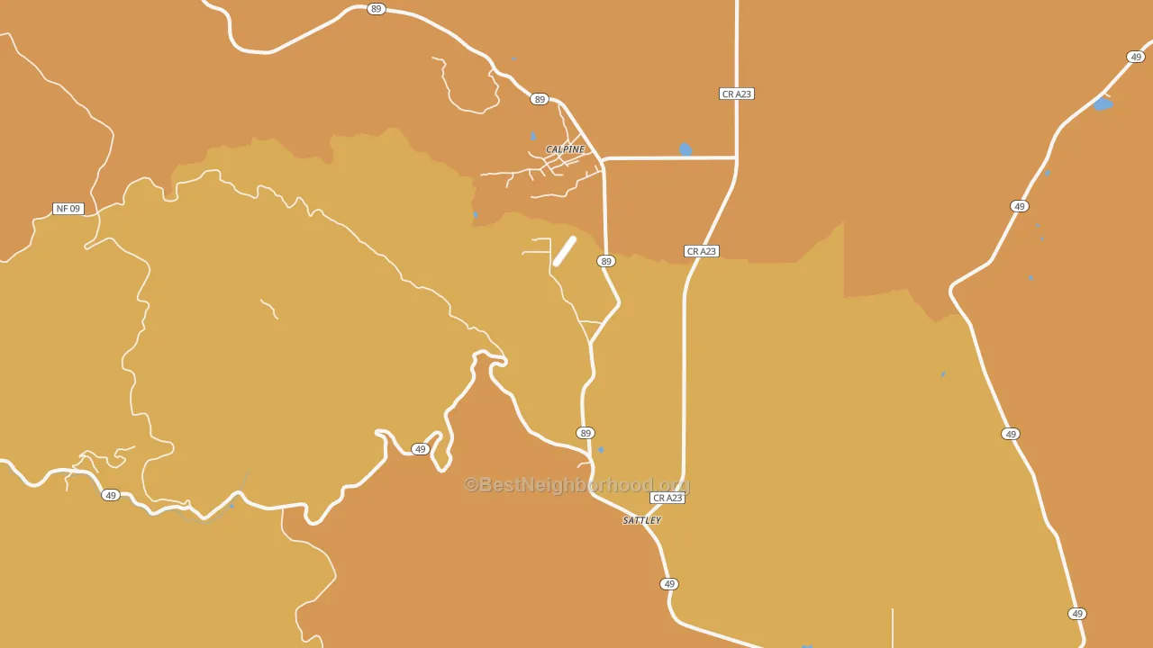 Map of the best neighborhoods in the Sattley area, with better matches in green and worse matches in red