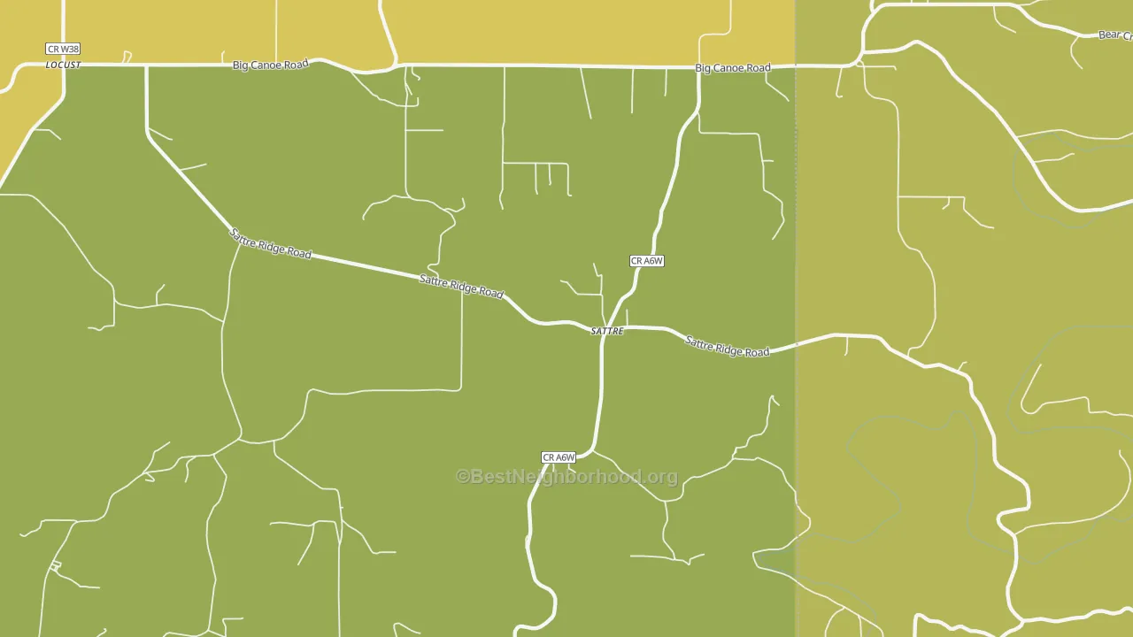 Map of the best neighborhoods in the Sattre area, with better matches in green and worse matches in red