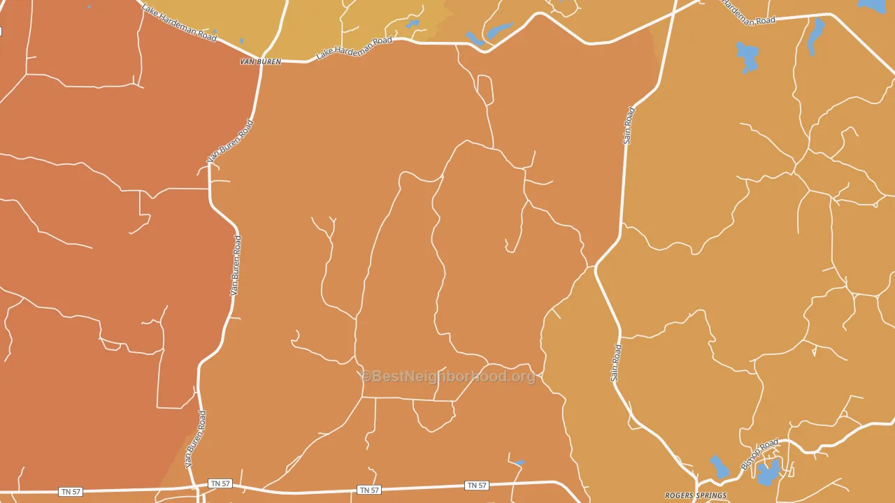 Map of the best neighborhoods in the Saulsbury area, with better matches in green and worse matches in red