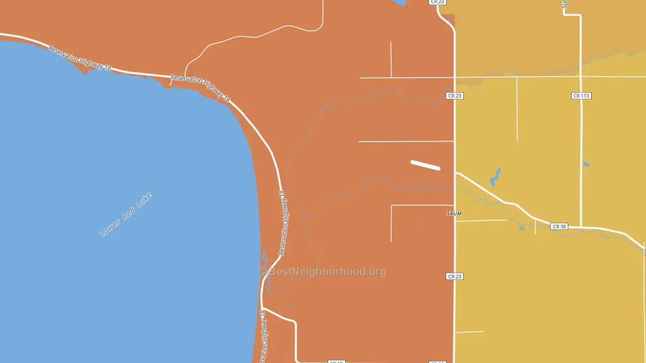 Map of the best neighborhoods in the Saum area, with better matches in green and worse matches in red