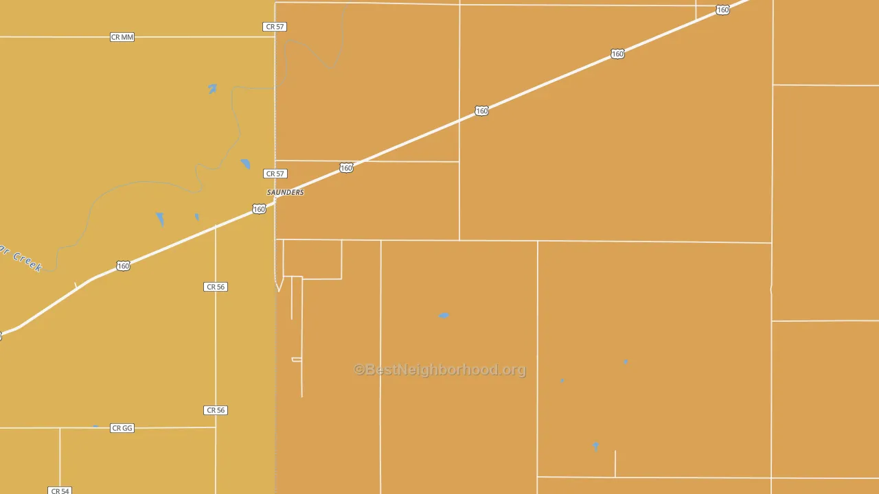 Map of the best neighborhoods in the Saunders area, with better matches in green and worse matches in red