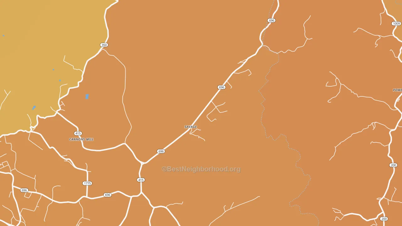 Map of the best neighborhoods in the Savage area, with better matches in green and worse matches in red
