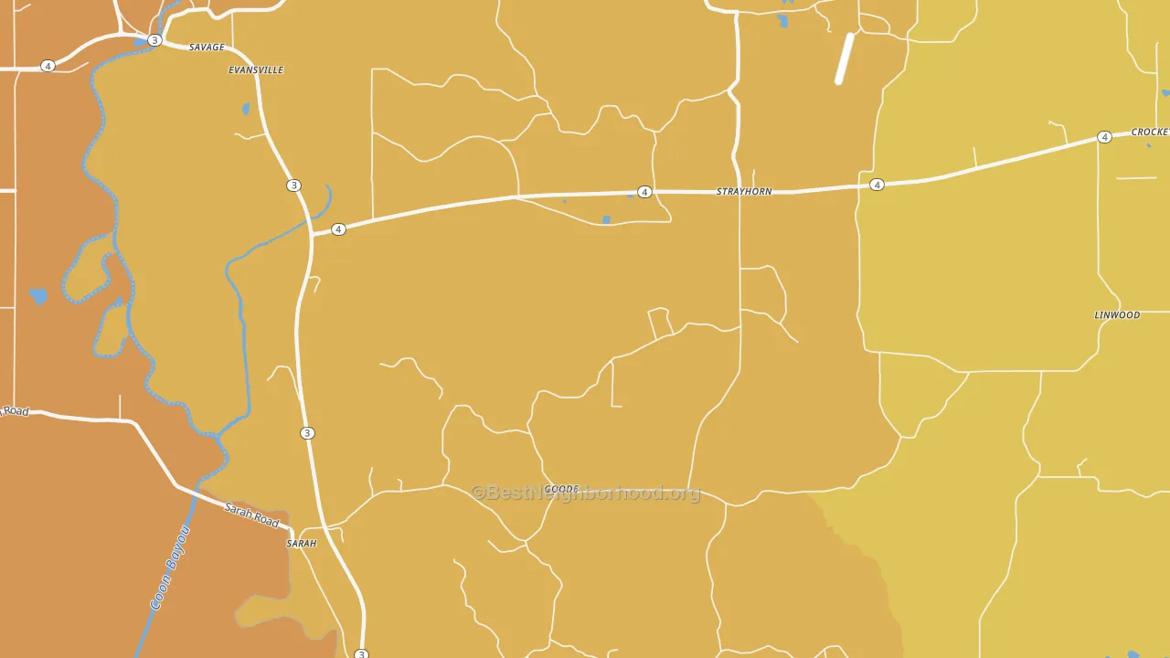 Map of the best neighborhoods in the Savage area, with better matches in green and worse matches in red