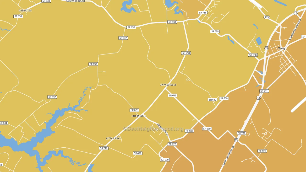 Map of the best neighborhoods in the Savageville area, with better matches in green and worse matches in red