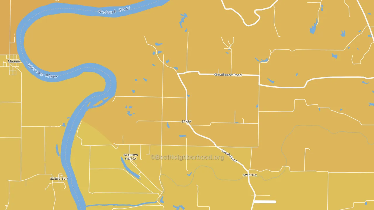 Map of the best neighborhoods in the Savah area, with better matches in green and worse matches in red