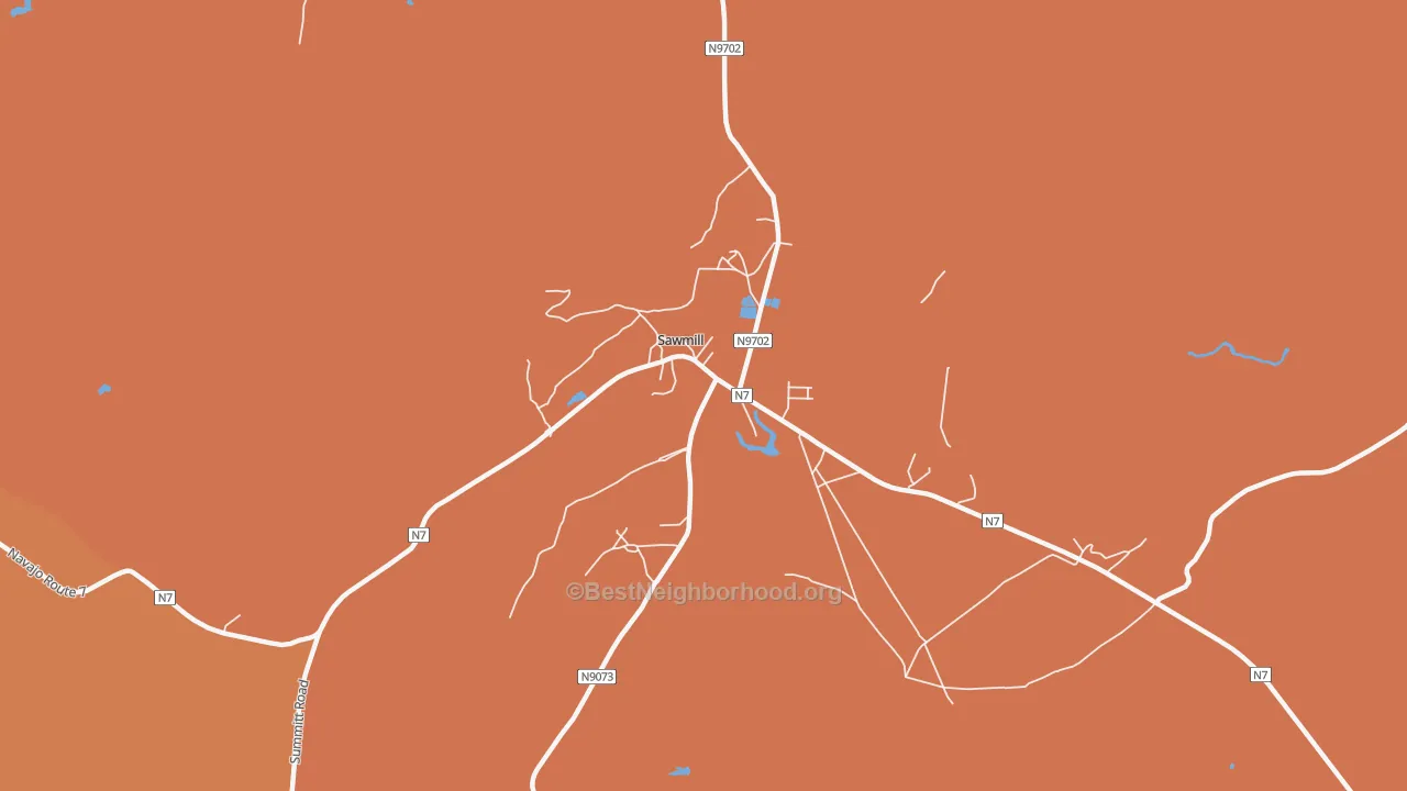 Map of the best neighborhoods in the Sawmill area, with better matches in green and worse matches in red