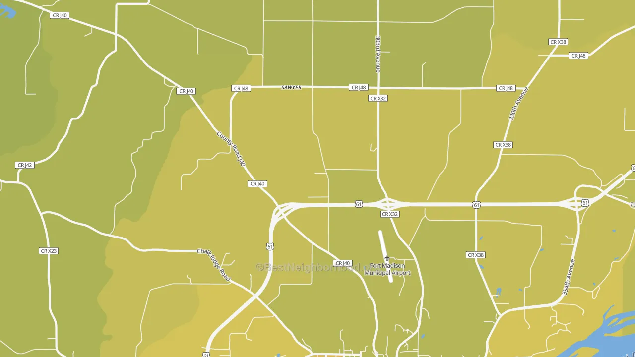 Map of the best neighborhoods in the Sawyer area, with better matches in green and worse matches in red