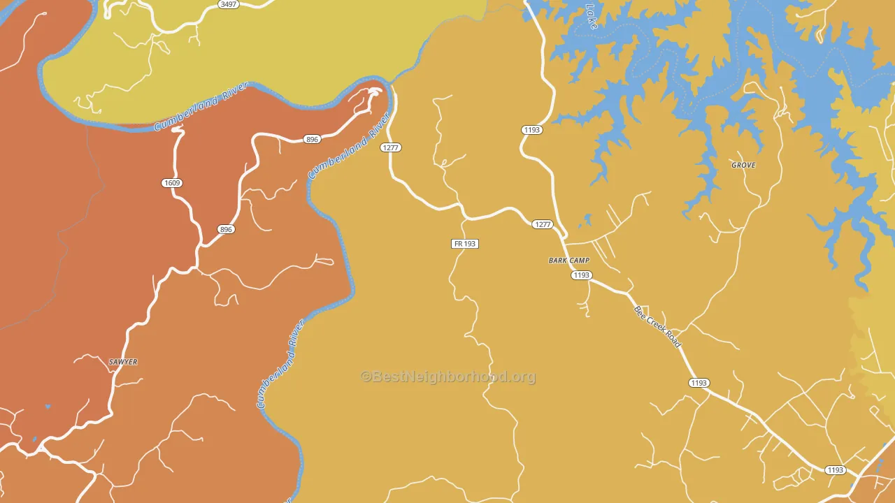 Map of the best neighborhoods in the Sawyer area, with better matches in green and worse matches in red
