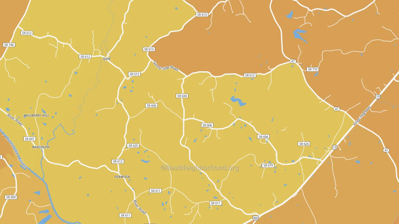Map of the best neighborhoods in the Saxe area, with better matches in green and worse matches in red