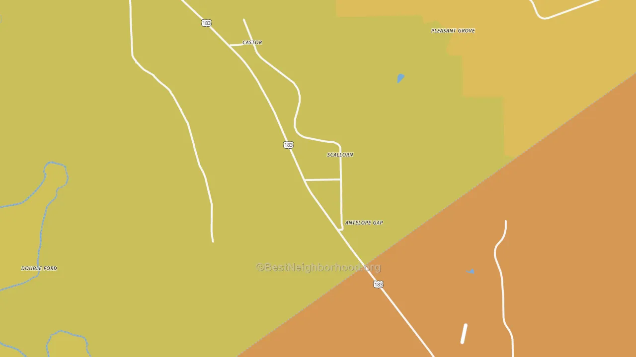 Map of the best neighborhoods in the Scallorn area, with better matches in green and worse matches in red