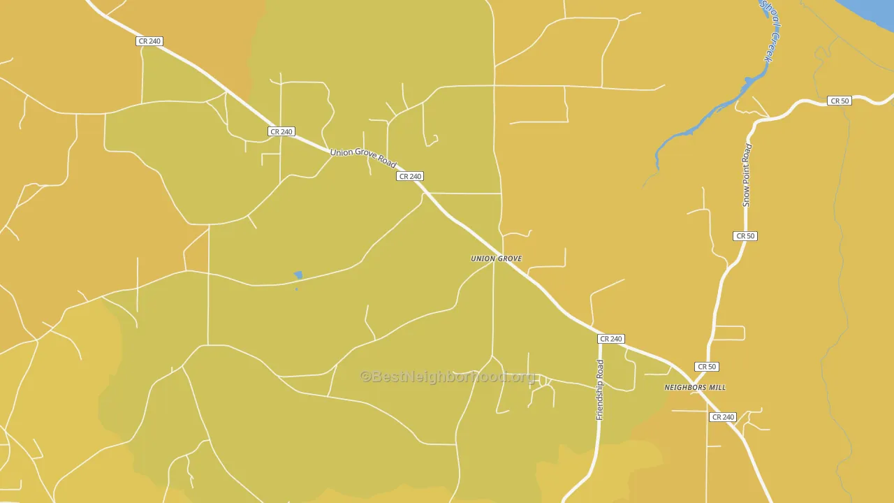Map of the best neighborhoods in the Scant City area, with better matches in green and worse matches in red
