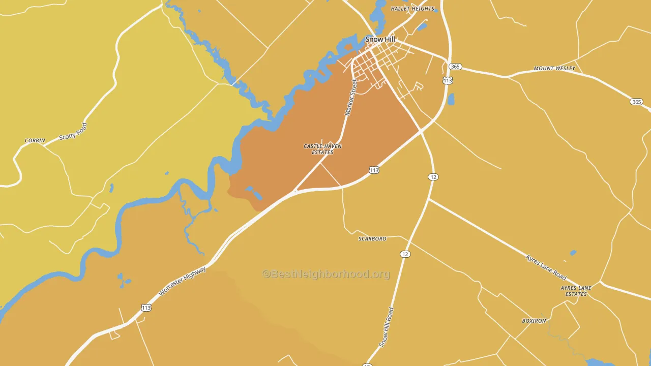 Map of the best neighborhoods in the Scarboro area, with better matches in green and worse matches in red
