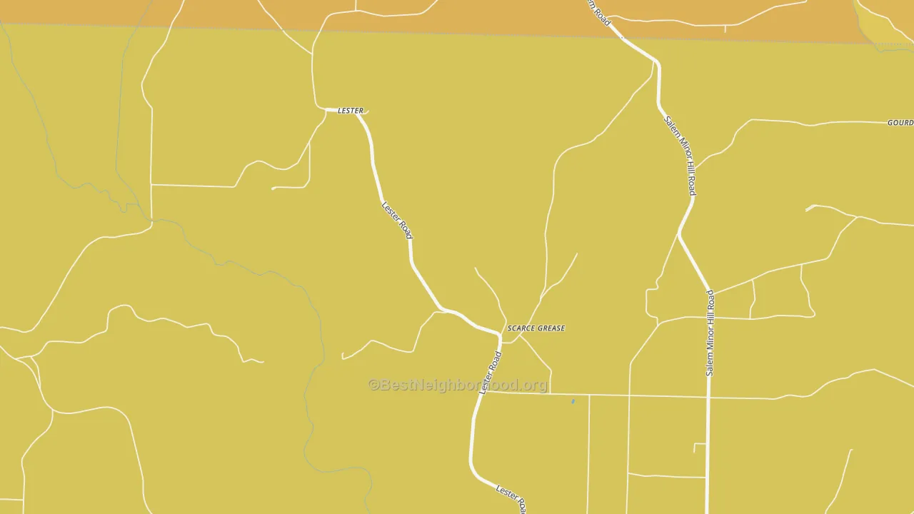 Map of the best neighborhoods in the Scarce Grease area, with better matches in green and worse matches in red